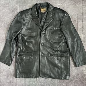 Men's Vintage Y2K J Ferrar Black Leather Button Up Drivers Coat Jacket Sz XL VTG